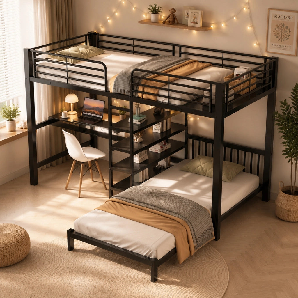 letto a castello mdf metallo nero 90 x 200 cm