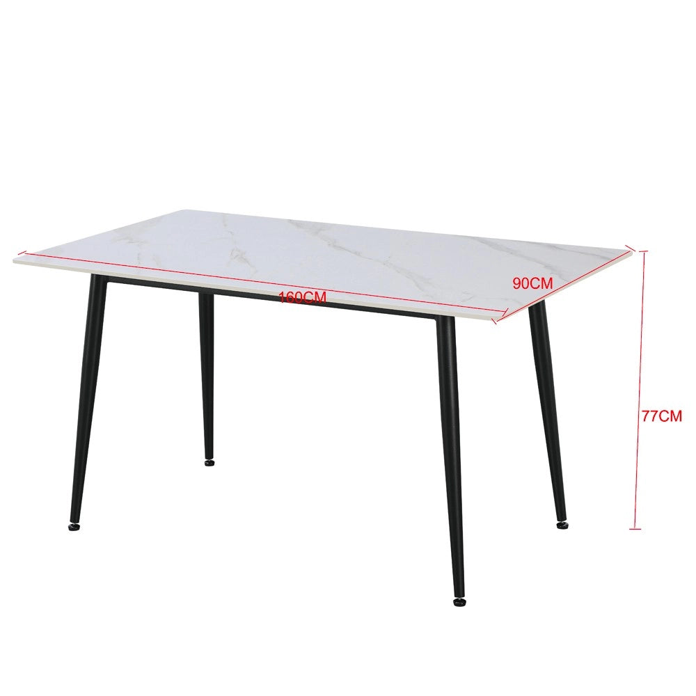 Tavolo da Pranzo Kilo 160×90 cm in Ceramica Effetto Marmo Bianco opaco e Gambe Nere