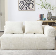 Divano con chaise longue in chenille beige 158x90x60 cm; con tasche laterali e cuscino