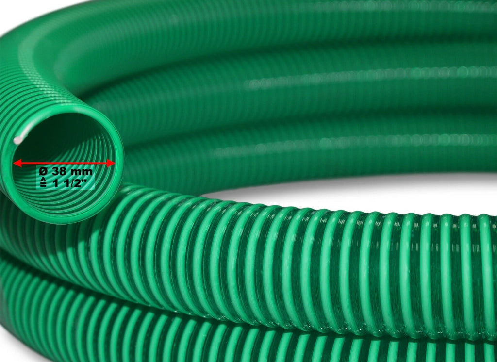 Tubo flessibile di aspirazione a pressione da 25 m diametro 38 mm (1 1/2") spirale rinforzata verde 16_0001581
