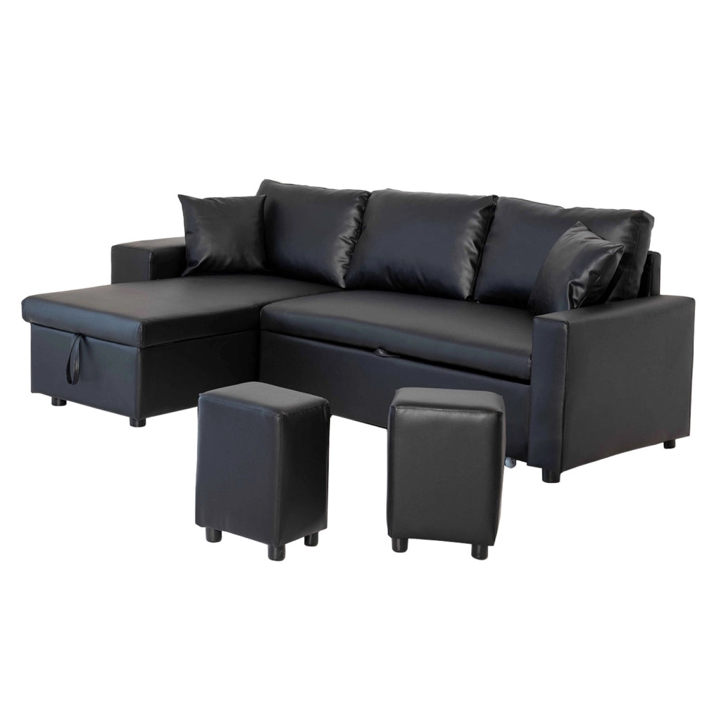 TONYDivano letto angolare 3 posti nero