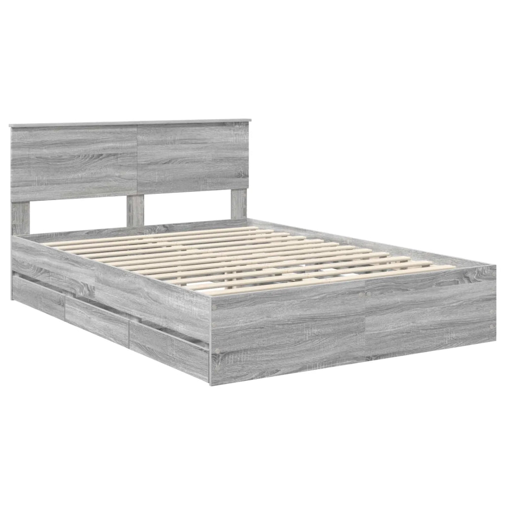 Letto matrimoniale | Letto per adulti | Struttura del letto con cassetto Grigio Sonoma 160 x 200 cm