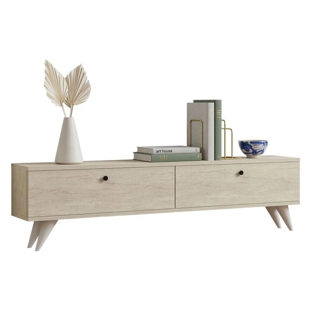 Atestino, Mobile Porta tv 2 Vani, 160x25x40h cm Beige Marmo