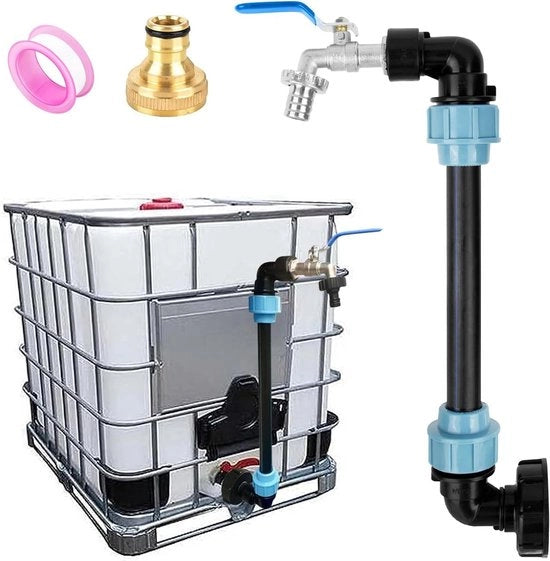 Adattatore IBC con Valvola a Testa di Cigno in Ottone - Valvola di Chiusura 3/4 pollici per Serbatoio di Accumulo di Acqua Piovana - Accessori per Serbatoio IBC - Serbatoio di Accumulo di Acqua Piovana da 1000 litri - Serbatoio di Accumulo d'Acqua