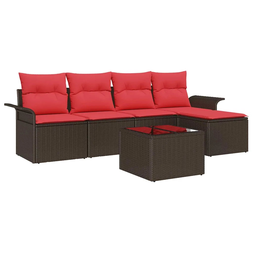 Set Divano da Giardino con cuscino 6 pcs Marrone polyrattan 3345334