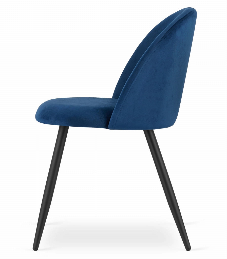 Valora Bello Chair Navy Blue Velvet Black Legs Set di 2