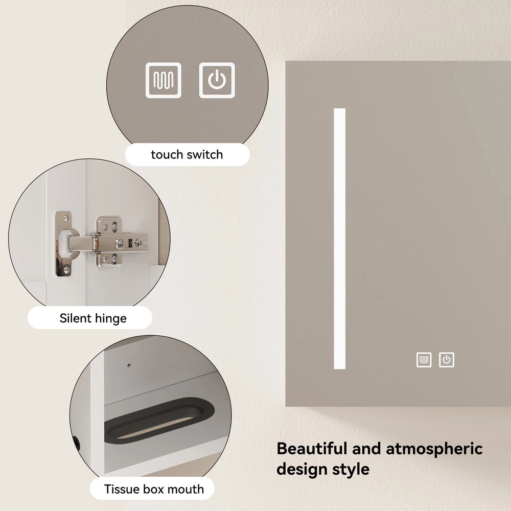 Armadietto Specchio con LED ¨C Xylo ¨C Bagno, Bianco, 80 cm