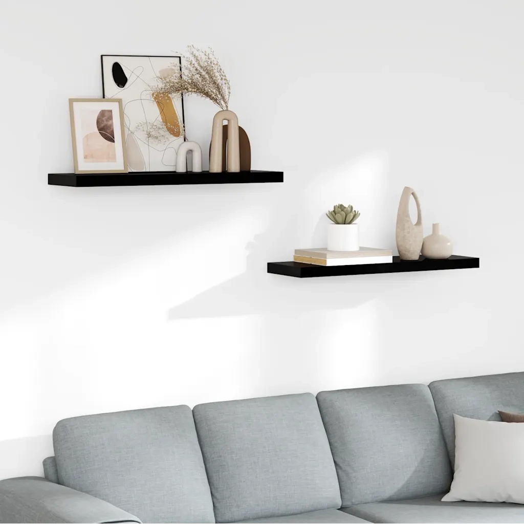 Scaffali a Parete 2 pz Nero Lucido 80x23,5x3,8 cm in MDF 323773