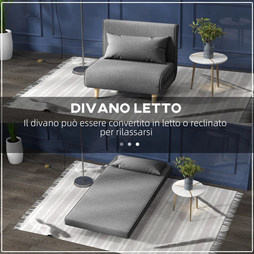 Poltrona Letto con Schienale Reclinabile su 6 Posizioni 94x78x80 cm in Tessuto Grigio