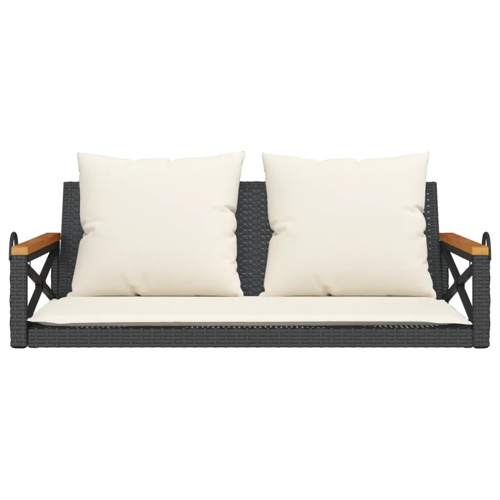 Panchina a Dondolo con Cuscini Nera 109x62x40 cm in Polyrattan 368155
