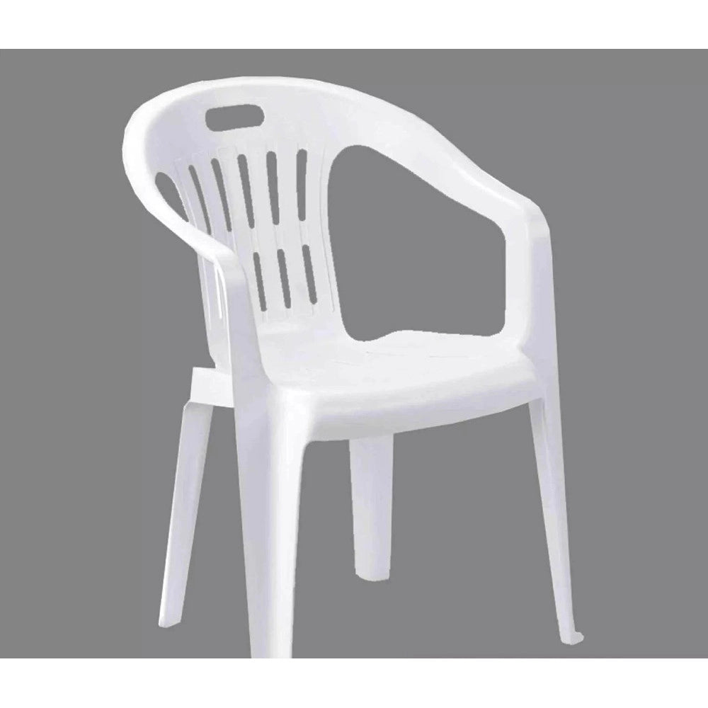 Trade Shop - Set 4pz Sedia Da Giardino Bianca Poltrona In Plastica Monoblocco Con Braccioli 862401 -