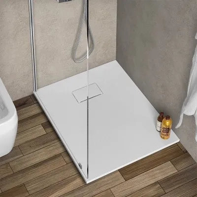 Piatto doccia 80x80 cm bianco effetto pietra in resina riducibile Agorà