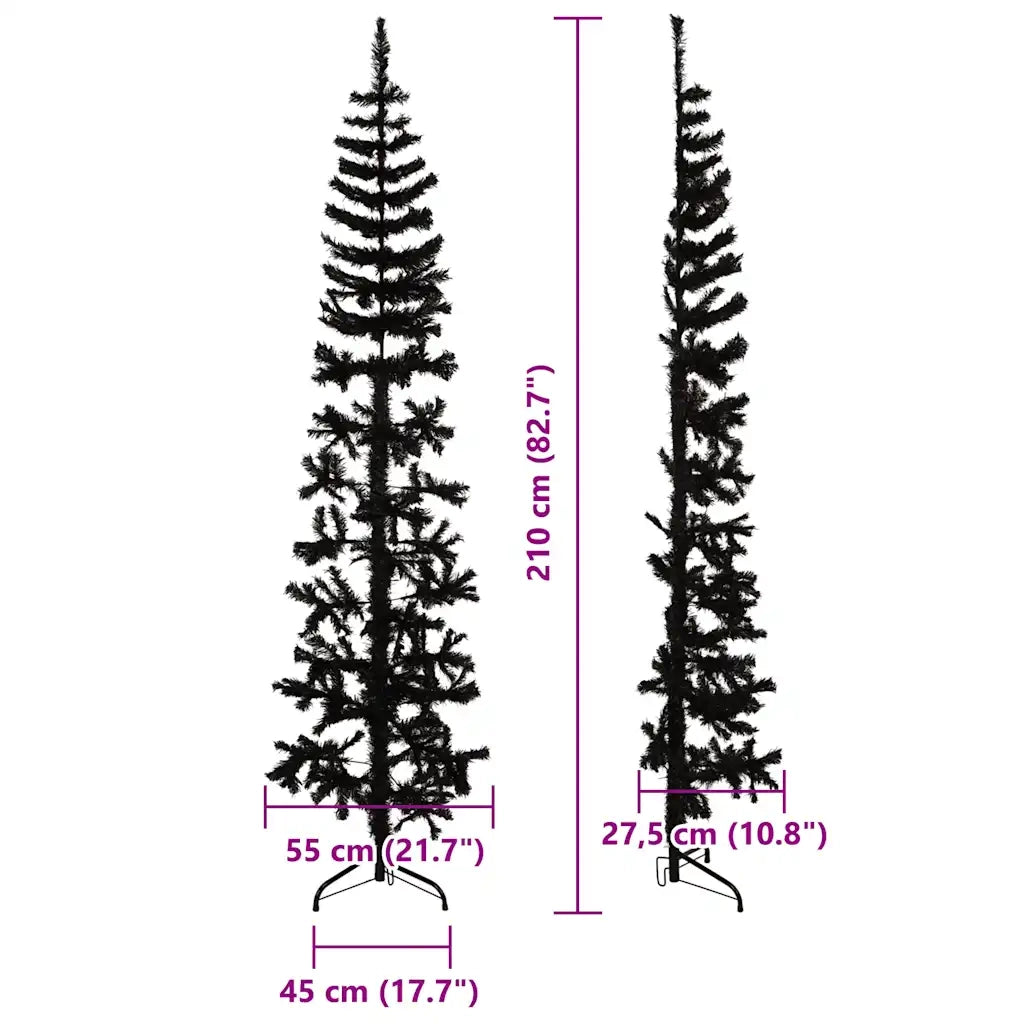 Albero Natale Artificiale Sottile a Metà e Supporto Nero 210 cm 344577