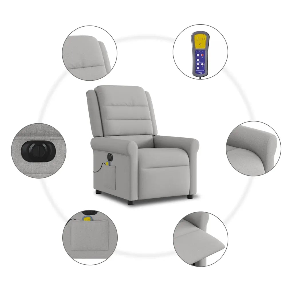 Poltrona | Sedia Relax Reclinabile Massaggio Elettrica Grigio Nuvola Tessuto