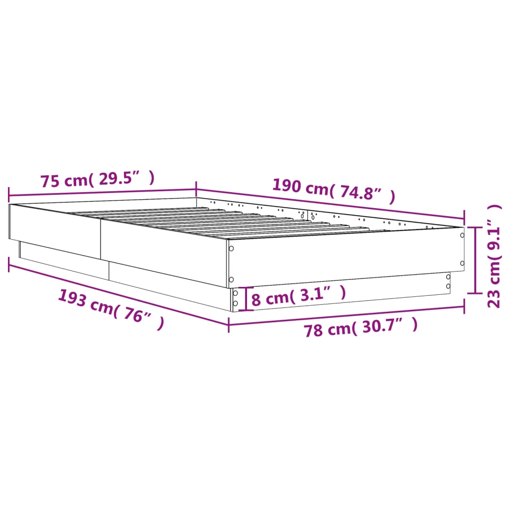 Giroletto senza Materasso-Struttura Letto Rovere Fumo 75x190 cm in Truciolato 495890