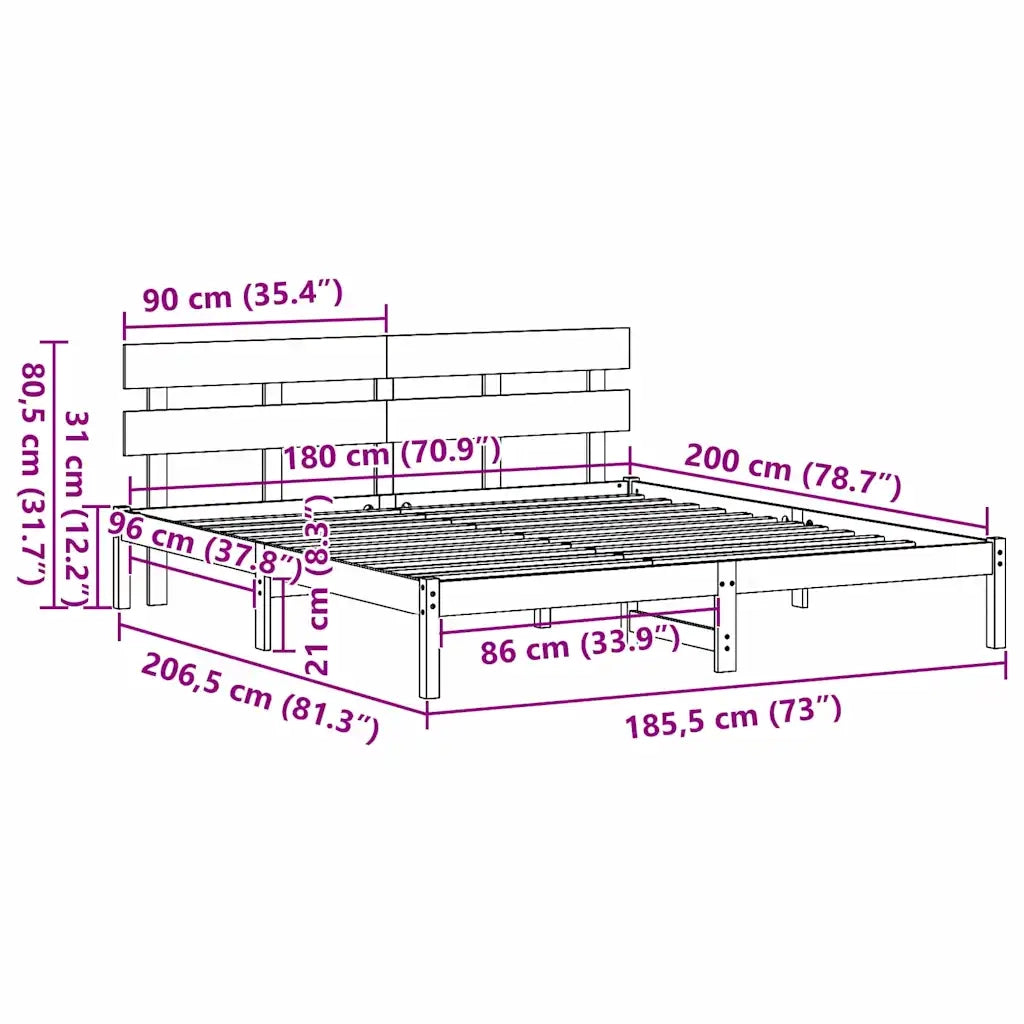 Letto matrimoniale | Letto per adulti | Struttura del letto Bianco 180 x 200 cm Legno massello di pino