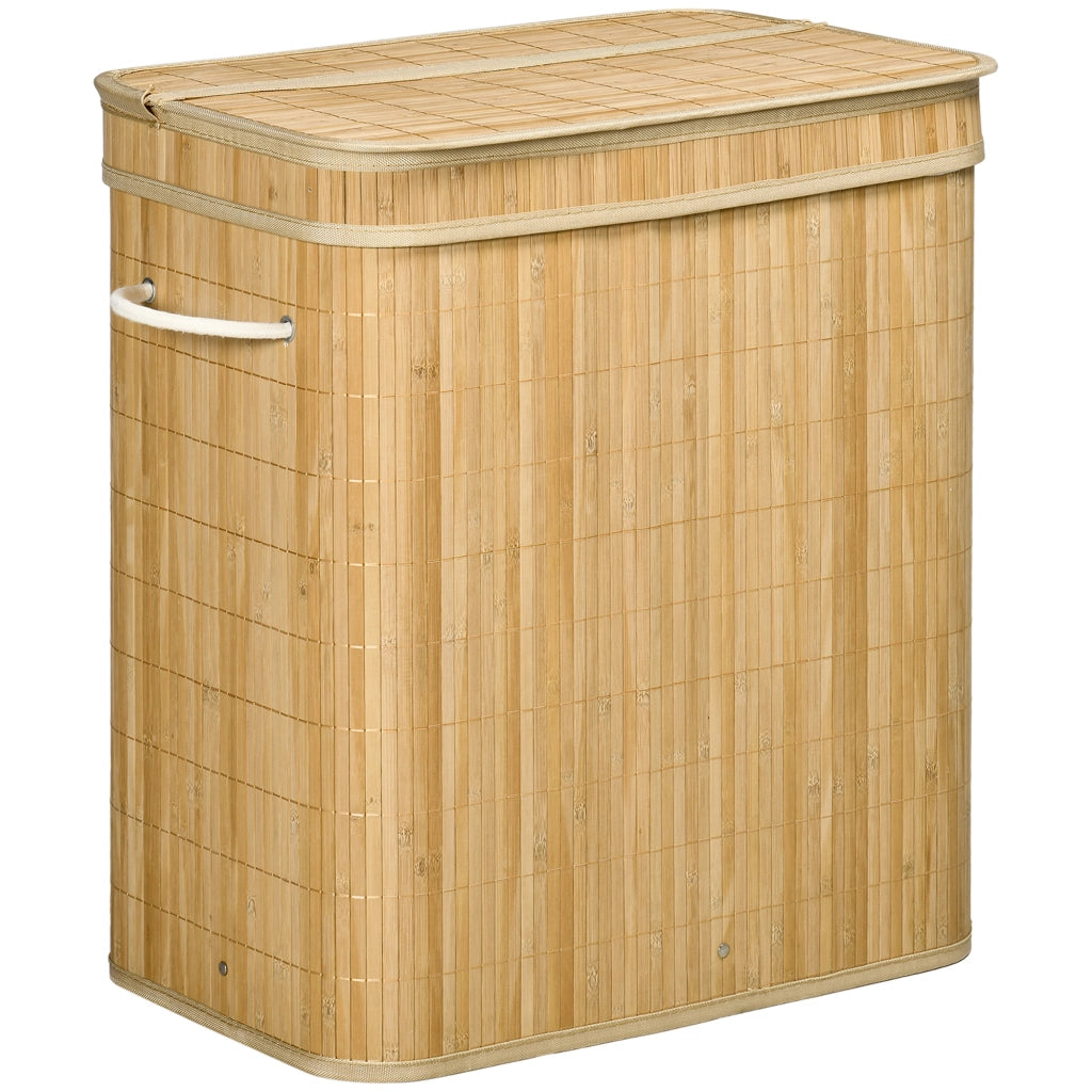 Cestino Portabiancheria in Bamb¨´ con 2 Scomparti e Manico ¨C Minimal ¨C 54x35x59 cm
