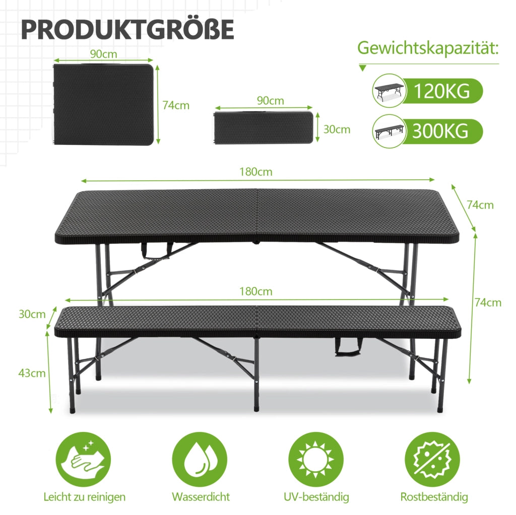 Set tavolo da picnic pieghevole 6 ft con 2 panche; nero