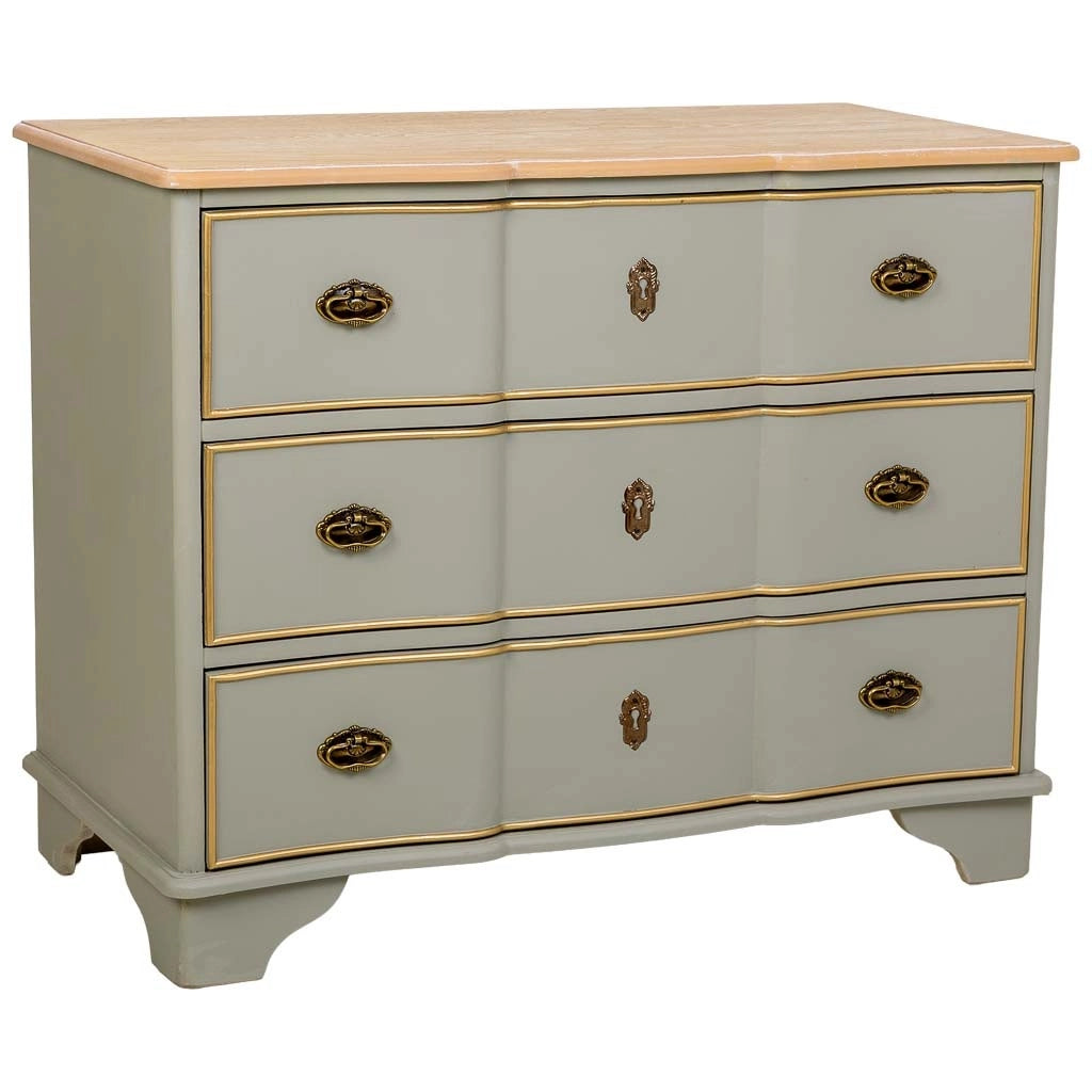 Cassettiera antica in legno laccato verde, 3 cassetti 100x50x80