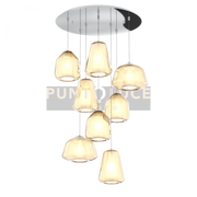 SOSPENSIONE CROMO 8 LUCI TONDA VETRI 2X ALPHA + 3X BETA + 3X GAMMA AMBRA 1176CR-S8 T ABG-AM