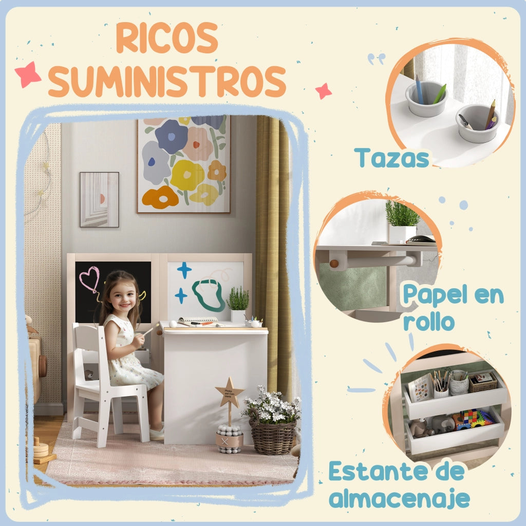 Tavolo bambini pieghevole con sedia ¨C zephmum ¨C bianco