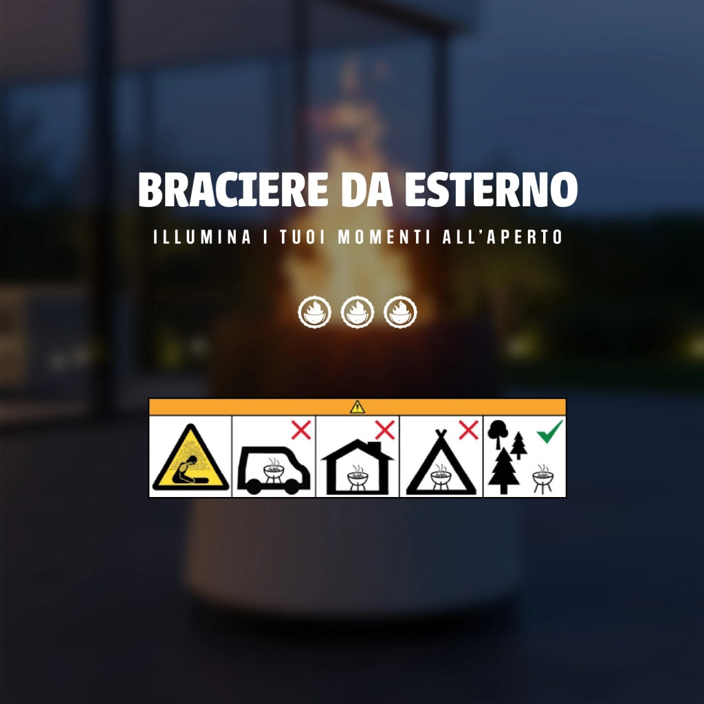Braciere da Esterno a Legna in MGO e Ferro Verniciato a Polvere, Fire Pit Rotondo con Base Effetto Pietra, Resistente alla Ruggine e al Calore, 56,5 cm