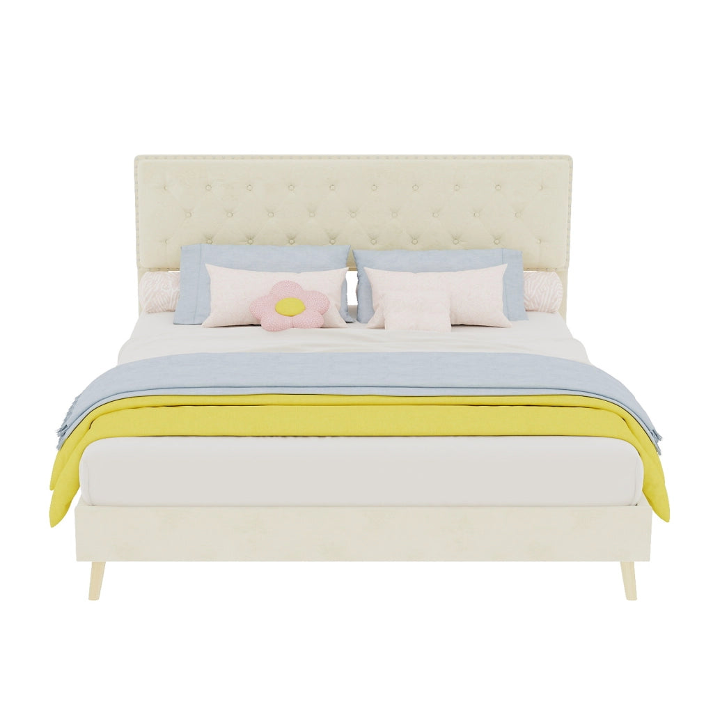 DESMIU Letto 160 × 200 cm 2 posti con vano sotto il letto, senza materasso, in tessuto, beige