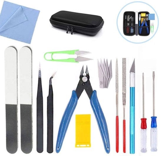 Kit di strumenti per principianti per modellismo di Gundam, auto e aerei con 14 strumenti e accessori.