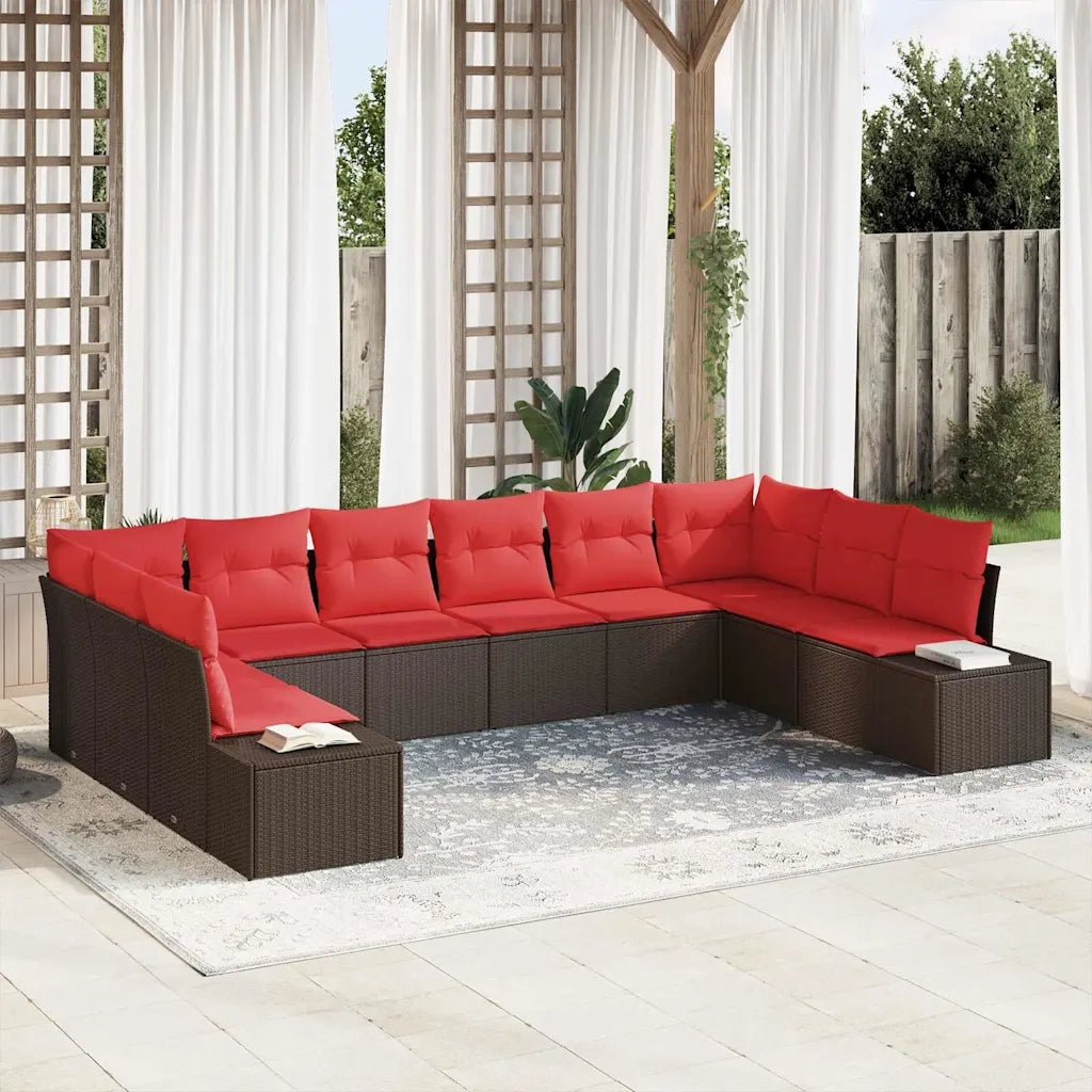 Set Divano da Giardino con cuscino 10 pcs Marrone polyrattan 3347244