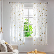 Tessuto di voile 1 m lungo - Translucido - Disegno stelle/luna - 100% Originale - 1 pannello 1 m x 1,3 m - Decorazione per finestre