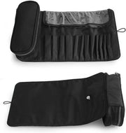 Tas opvougbare per trucco con set di pennelli e accessori per viaggiatori - Nero