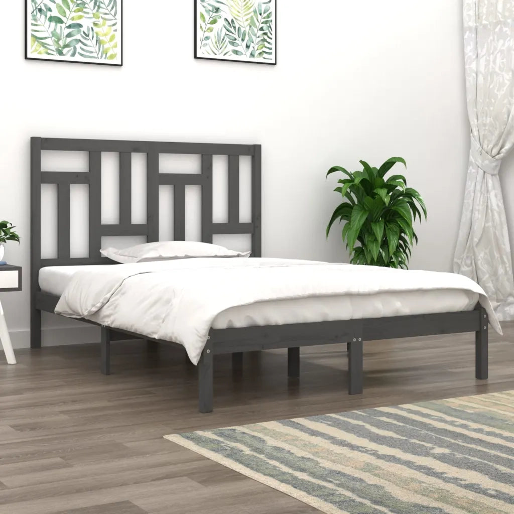 Letto matrimoniale | Letto per adulti | Giroletto Grigio in Legno Massello di Pino 200x200 cm