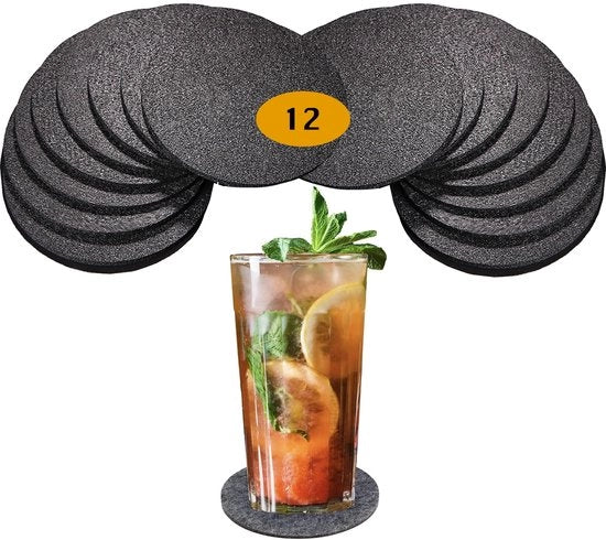 Sostegni per bicchieri in vetro, set da 12, design sostegni per bicchieri in grigio scuro per bicchieri, bar, tazze, bicchieri - sostegni per tavolo per bicchieri in vetro