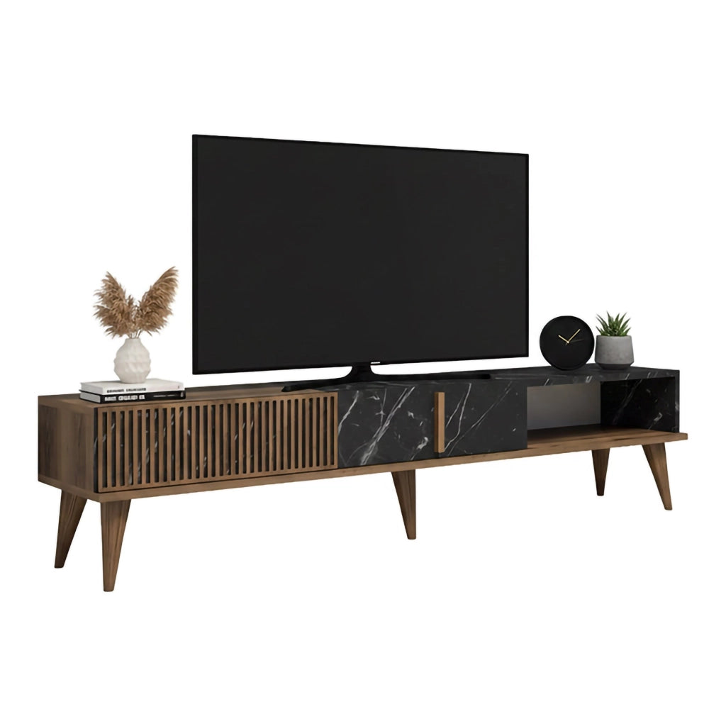 Gordon, Mobile Porta tv un Ripiano, 180x35x40h cm Marrone Noce
