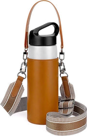 Borsa a Fles con Cinturino Regolabile - Pelle Sintetica - Compatibile con Portachiave - Marrone - Materiale Sostenibile - Adatto per Diverse Dimensioni di Flessa.