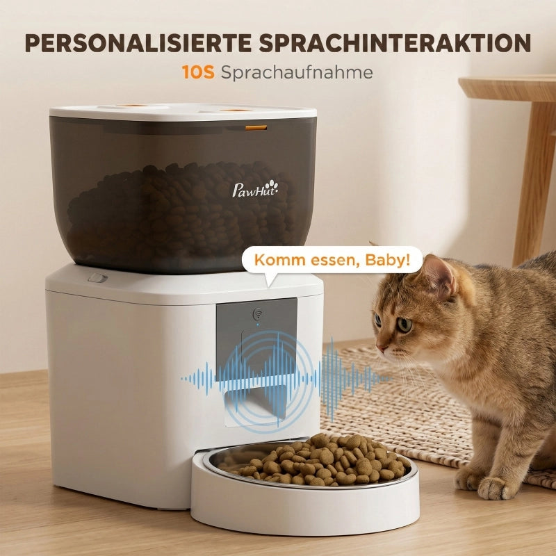Distributore automatico di cibo per gatti, Wi-Fi 2.4G, 4 litri, controllo tramite app, da 1 a 10 pasti, avviso di alimentazione ogni 10 secondi.