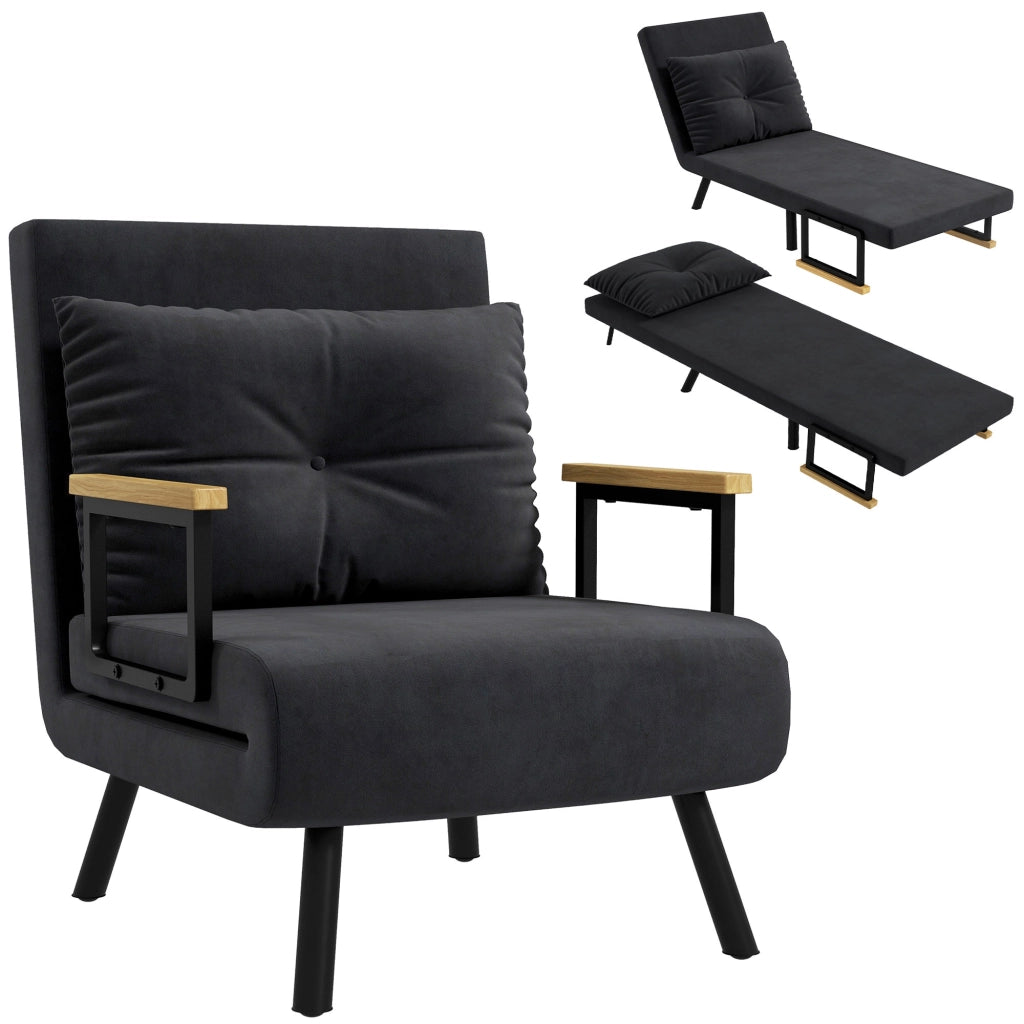 Divano letto singolo imbottito ¨C zephmum ¨C nero, velluto, legno