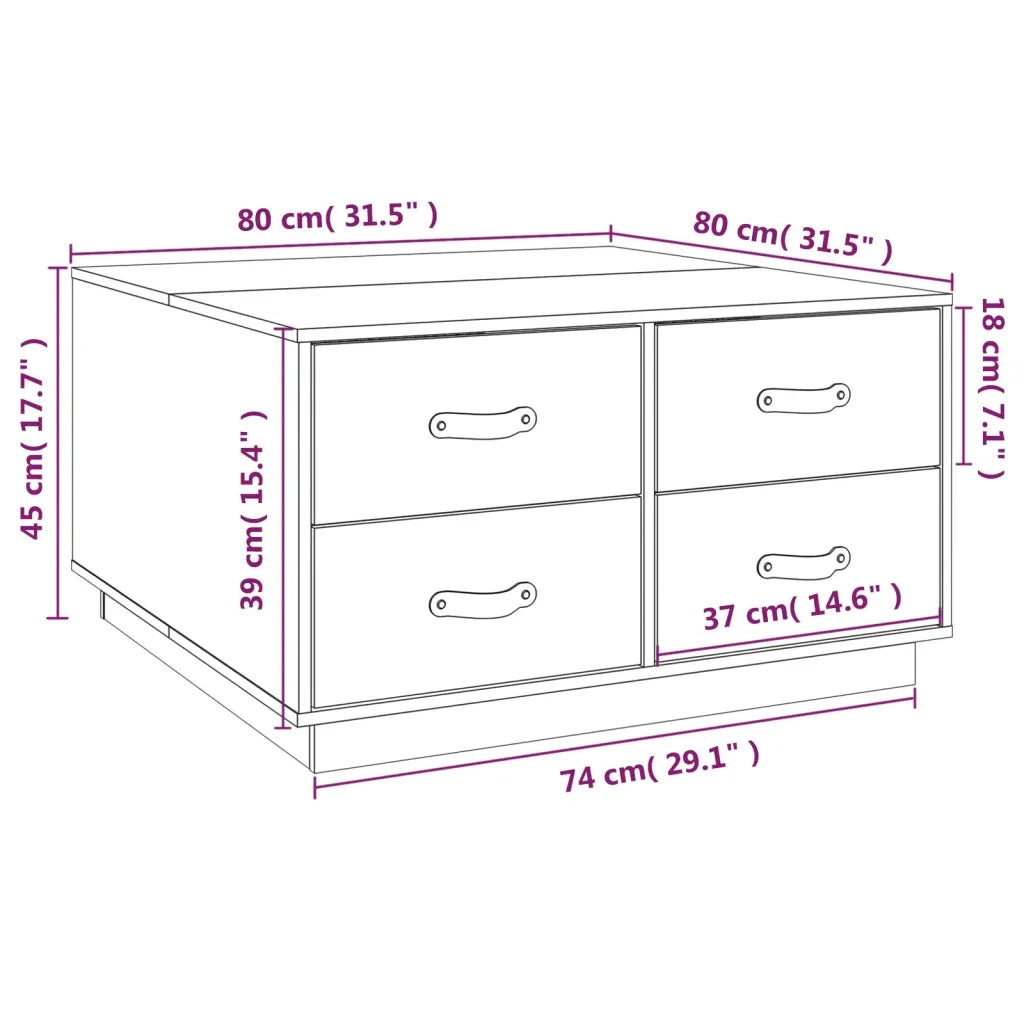 Tavolino da Salotto Grigio 80x80x45 cm Legno Massello di Pino 821519