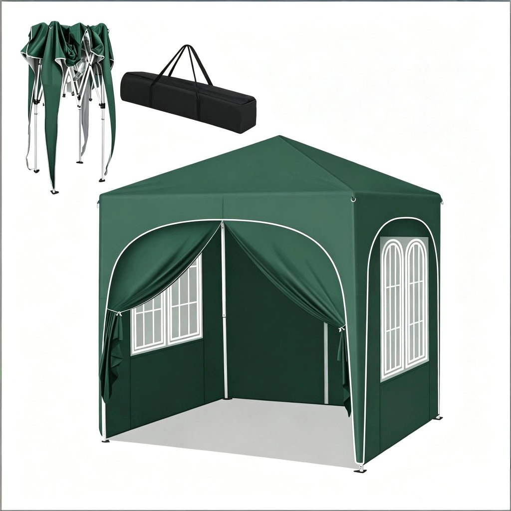 Gazebo pieghevole da giardino 2x2 m verde con 4 pareti laterali removibili e altezza regolabile