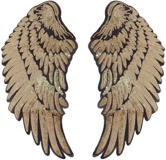 Pannelli Goud - Pannelli con Pailletten - Pannelli per Stendere/Alzare - Pannelli DIY - Decorazione di Abbigliamento - 1 Paio di Ali - Dimensioni 34,5 x 16 cm - Pannelli di Stoffa