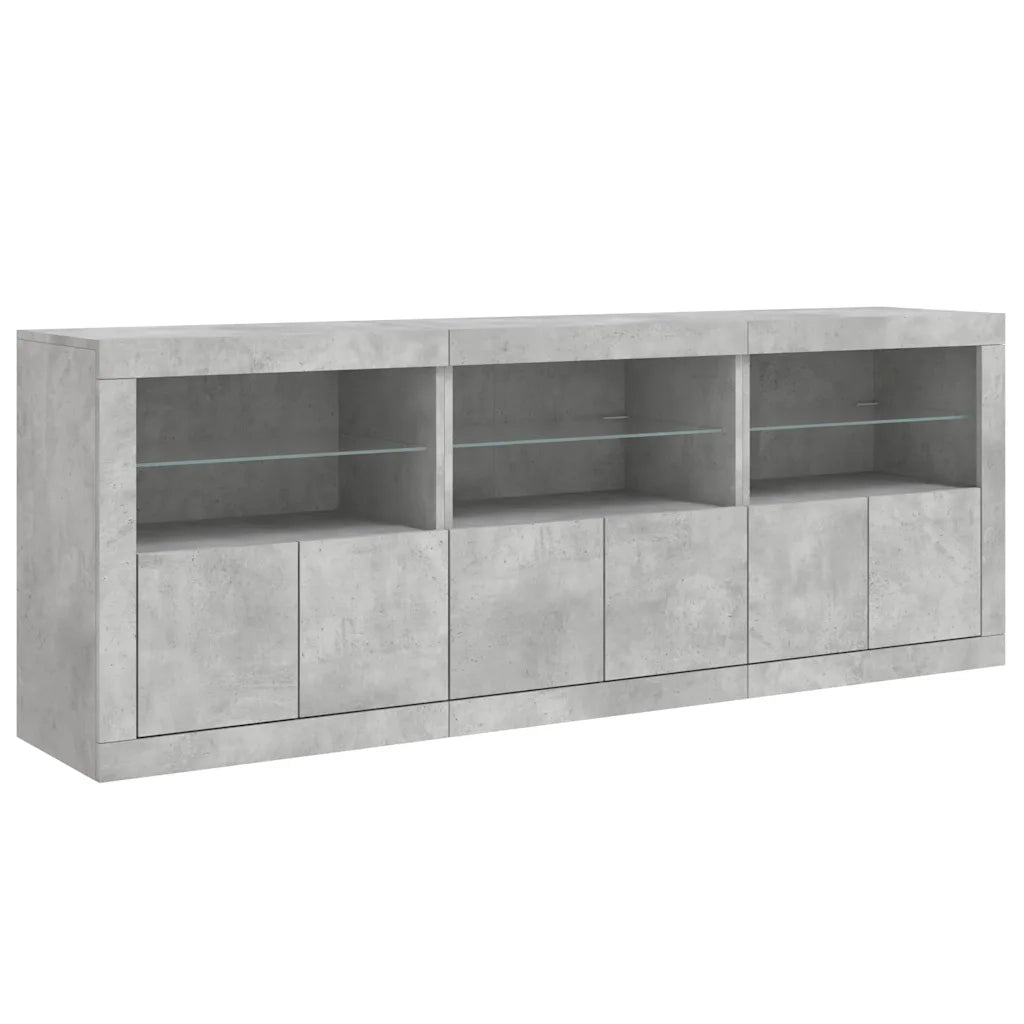 Credenza con Luci LED-Buffet-Armadio da cucina Grigio Cemento 181,5x37x67 cm 618067
