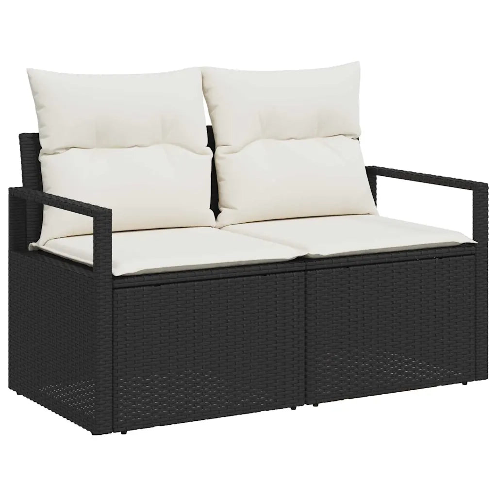 Set Divano da Giardino con cuscino 7 pcs Nero Poly Rattan