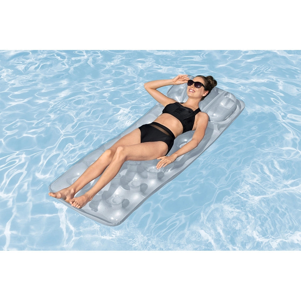 Trade Shop - Materasso Gonfiabile 188x71cm Argentato Trasparente Con Cuscino Per Piscina Lago 43024 -