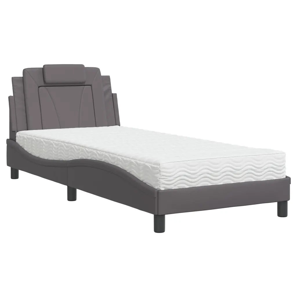 Letto singolo | Letto per adulti | Letto Viana con Materasso Grgio 80x200 cm in Similpelle