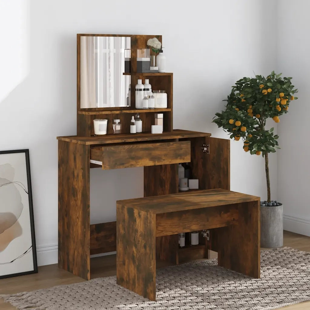 Toeletta con Specchio-Tavolo da Vanit¨¤ Rovere Fumo 86,5x35x136 cm