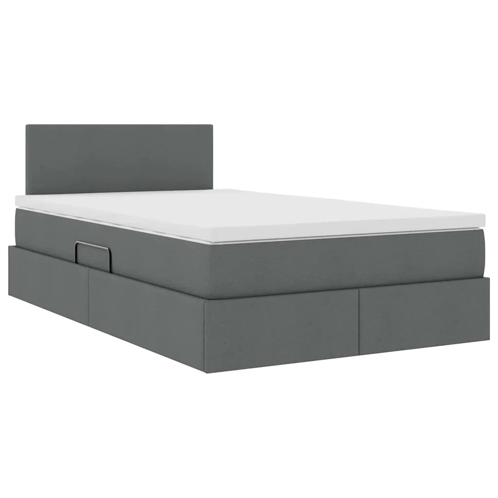Letto con contenitore e LED Grigio scuro 120 x 200 cm Tessuto
