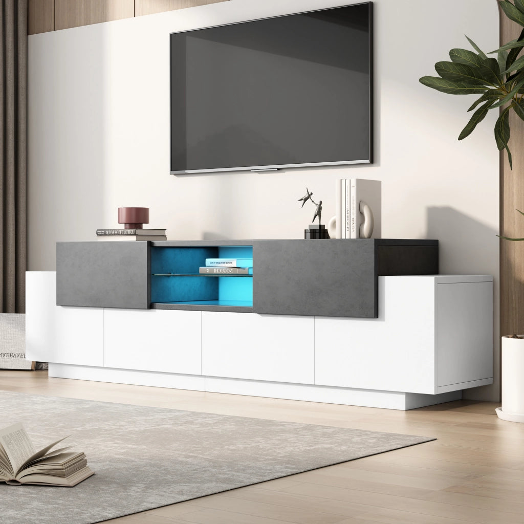 MOBILE TV con LED e ripiani in vetro 180x40x45 cm bianco e grigio
