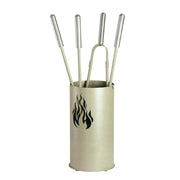Porta attrezzi camino fiamma acciaio tortora sabbia 4 accessori h.60 d. 16 cm.  Made in Italy