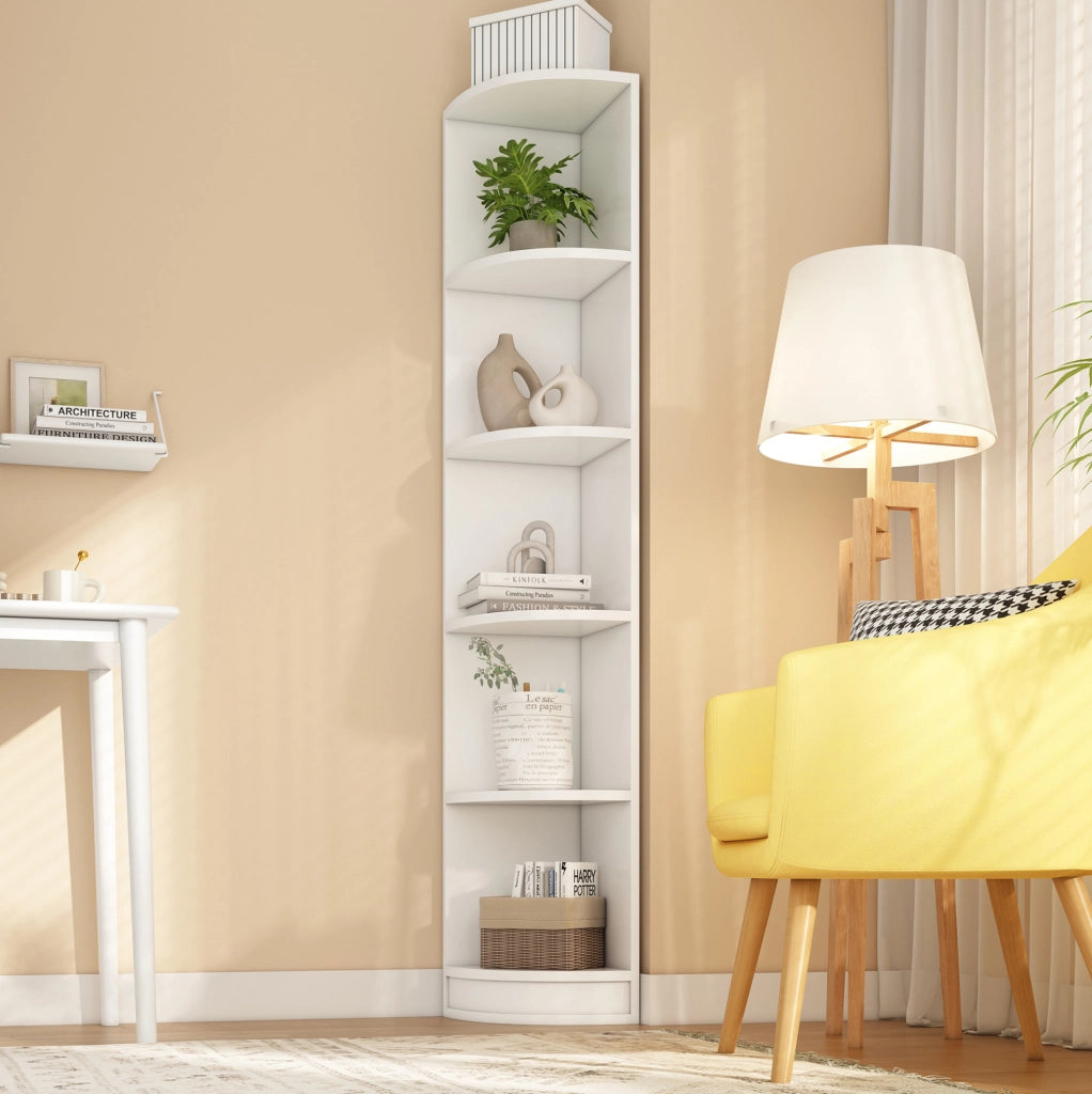 Libreria angolare 42x30x180 cm a 5 ripiani salvaspazio in MDF bianco