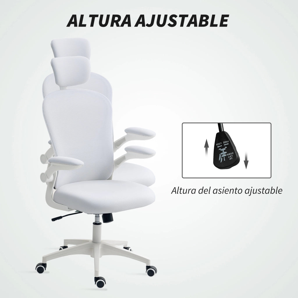 Sedia da Ufficio con Schienale Alto Poggiatesta Regolabile Supporto Lombare Rete 62x64x120 cm Bianco ¨C Xylo